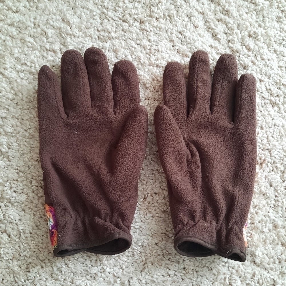 Vera Bradley English rose quilted floral brown fleece gloves size M/L - Picture 5 of 11